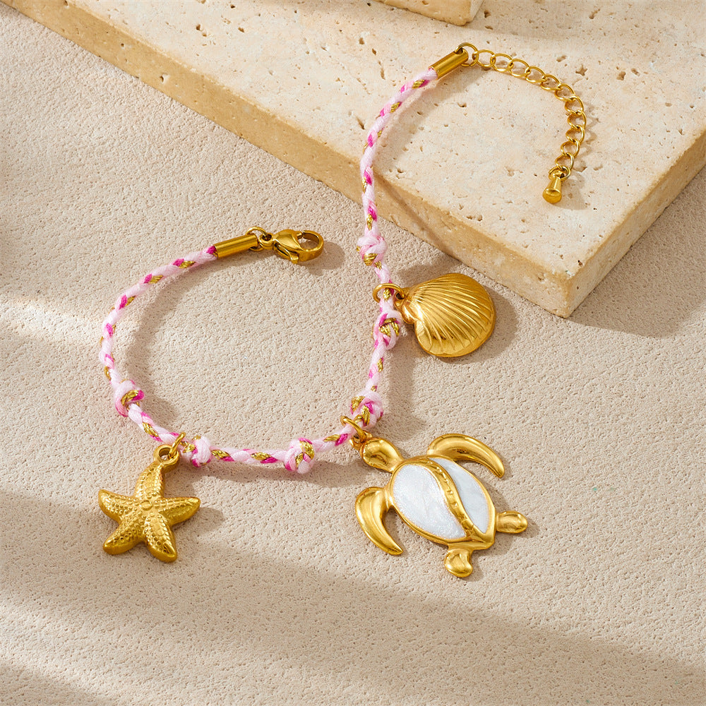 Bohemian Stainless Steel Plated Animal Pendant Bracelet with Turtle and Starfish Charms for Women