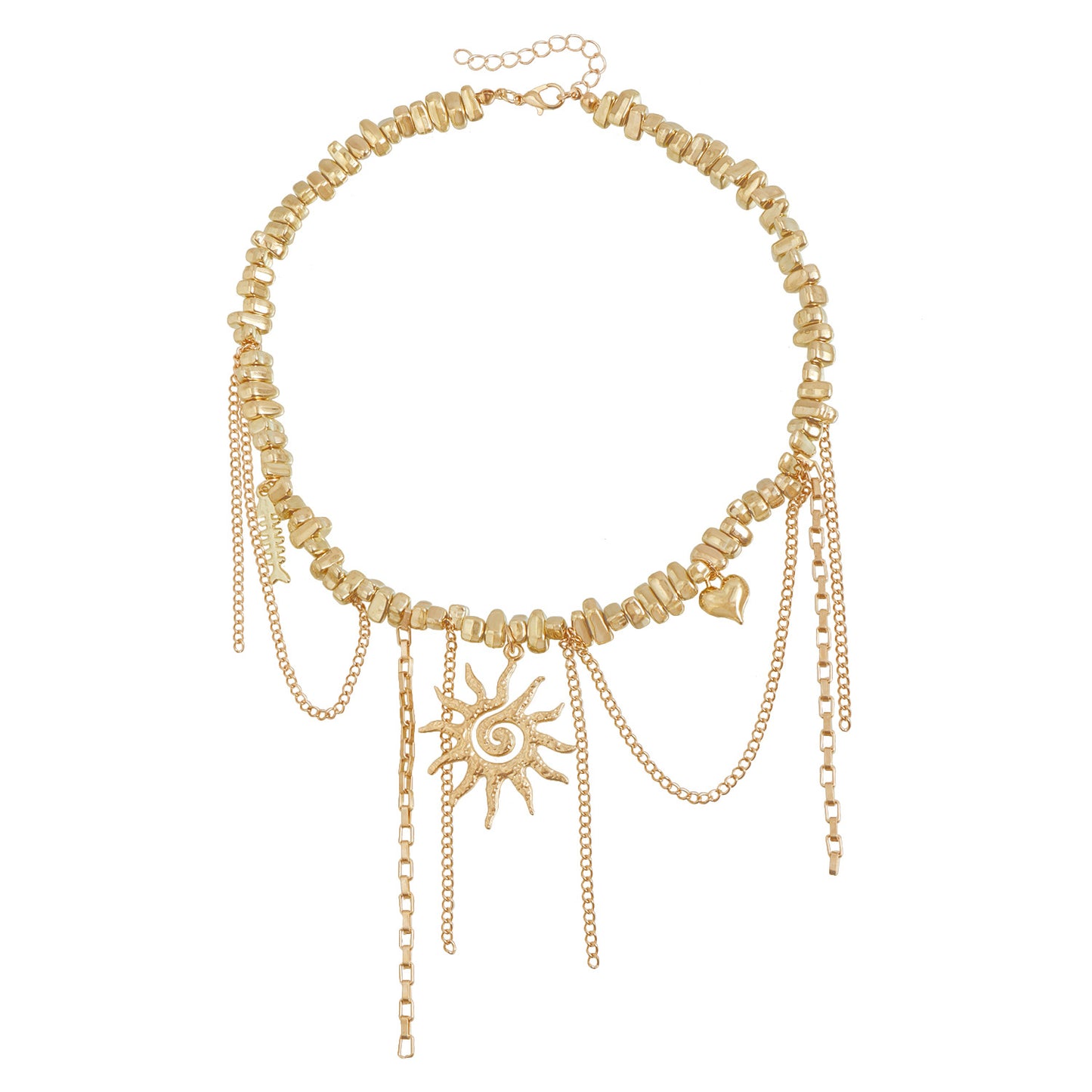Fashion Geometric Sunflower Alloy Plated Necklace with Heart Tassel for Women