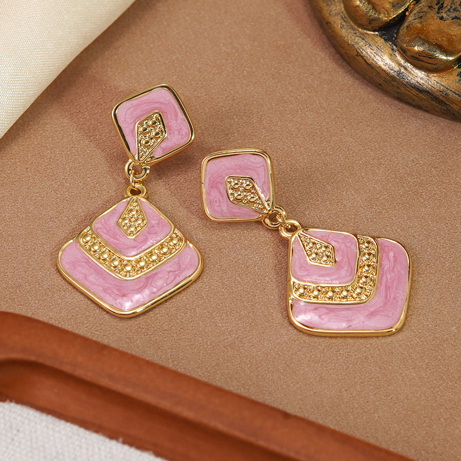 Elegant Geometric Square Drip Oil Stainless Steel Earrings
