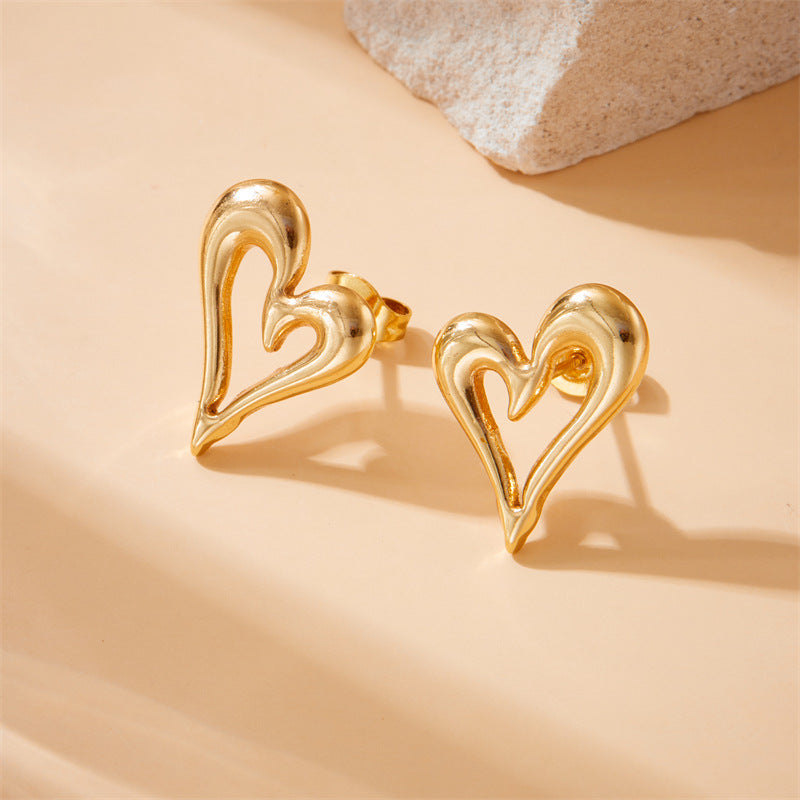 Minimalist Office Chic Plated Stainless Steel Heart Earrings