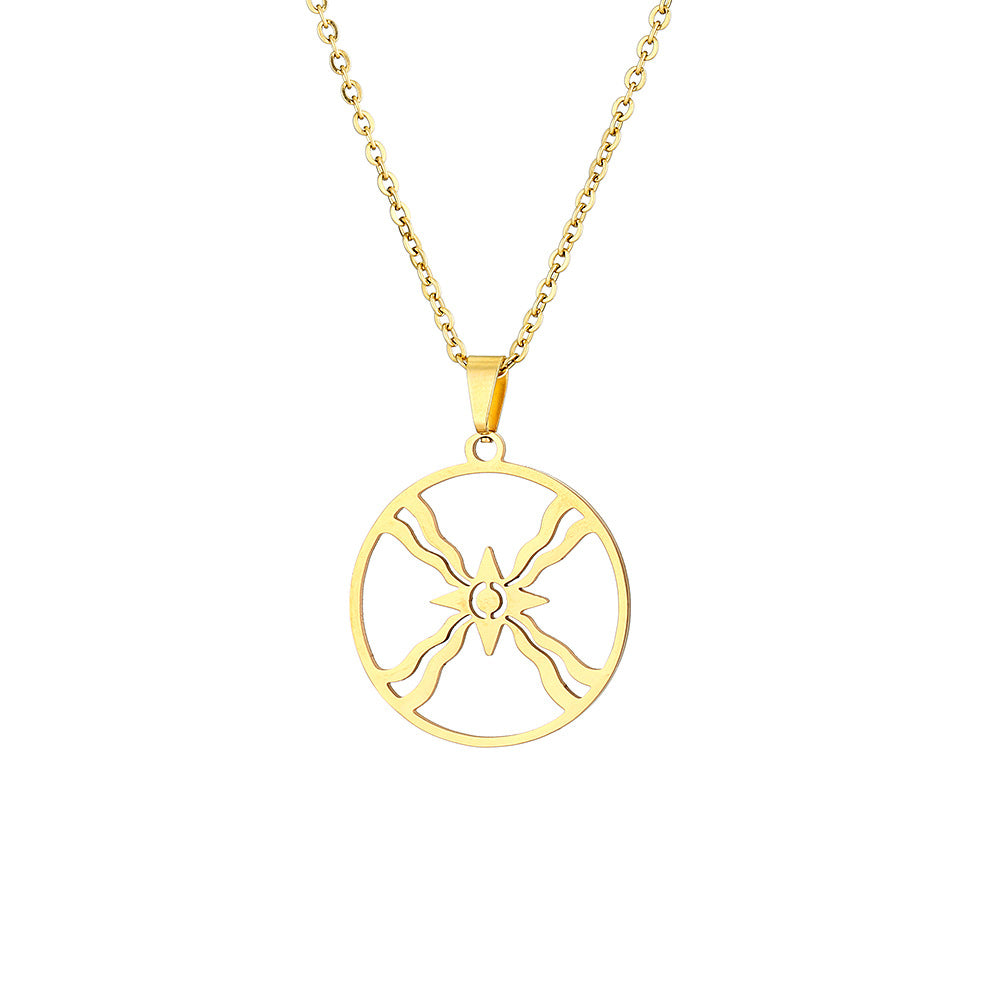 Collana con Pendente Etnico Geometrico a Simboli Shams in Acciaio al Titanio con Finitura Placcata per Uomo e Donna