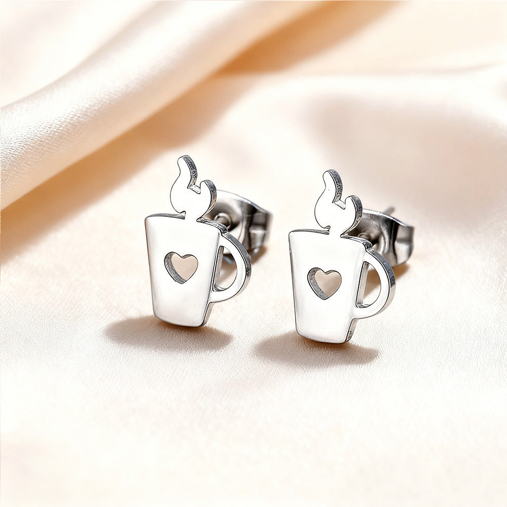Luxury Elegant Geometric Moon Star Stainless Steel Plated Stud Earrings for Women