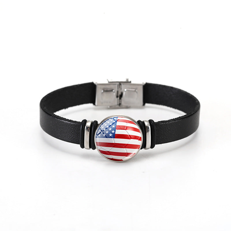 Unisex Geometric Round Leather Bracelet with Snap Button