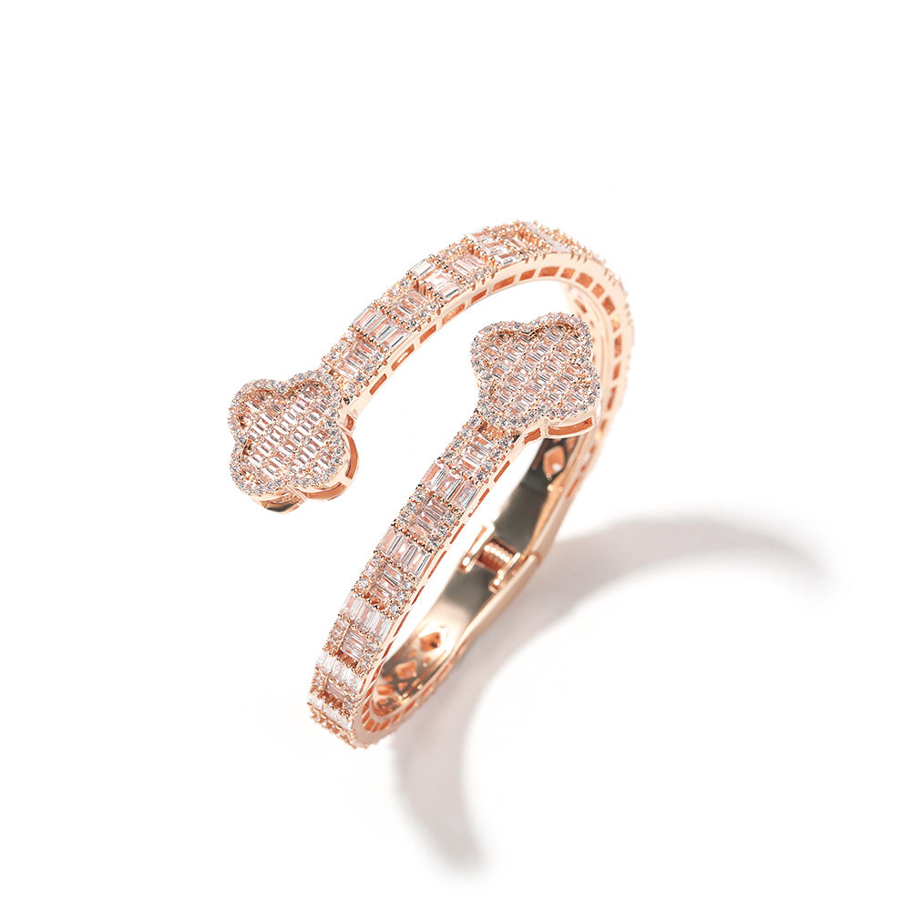 Hip-hop Brass Inlaid Cubic Zirconia Floral Bracelet Fashion Accessory