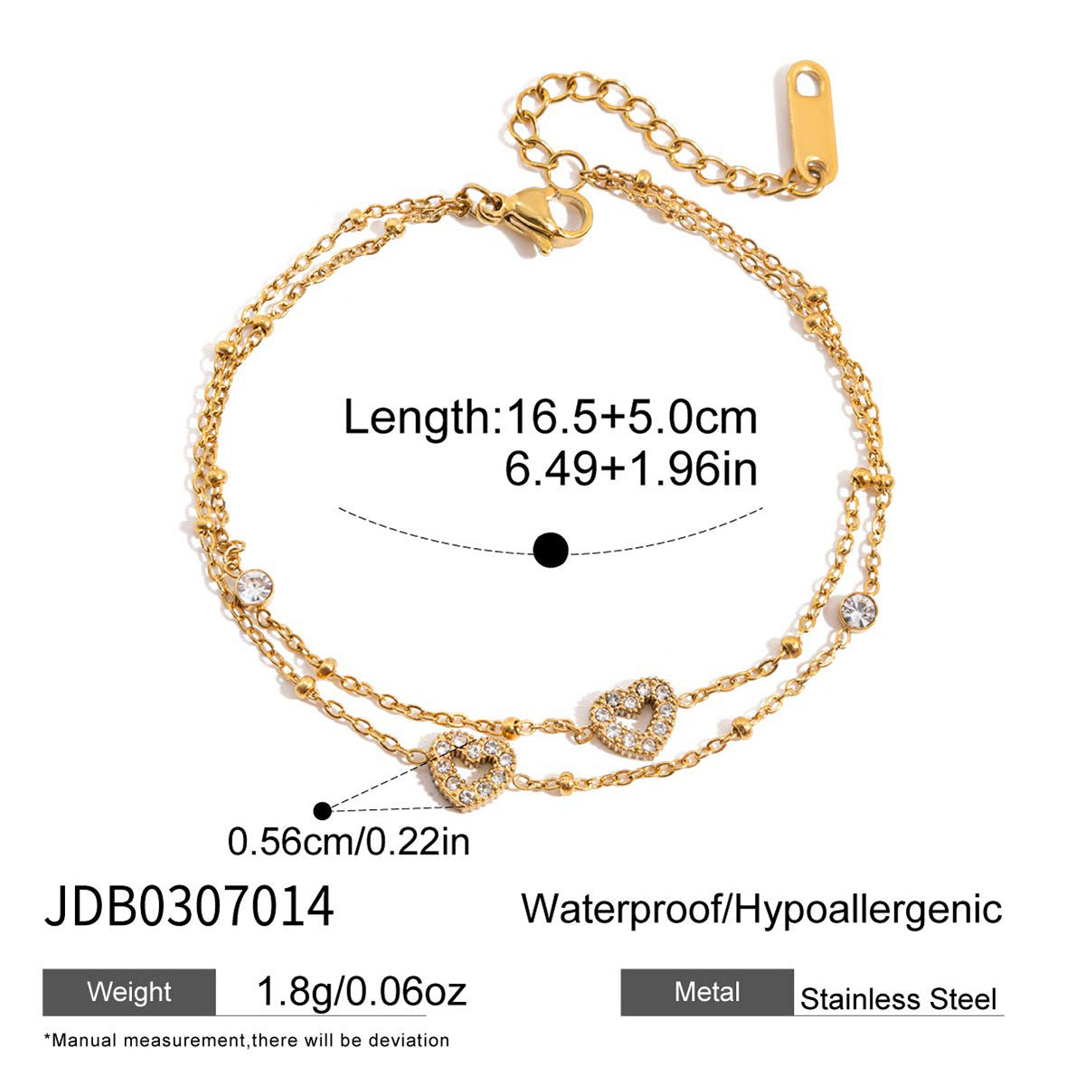 Minimalist Luxury Geometric Square Heart Stainless Steel Plated Bracelet for Women
