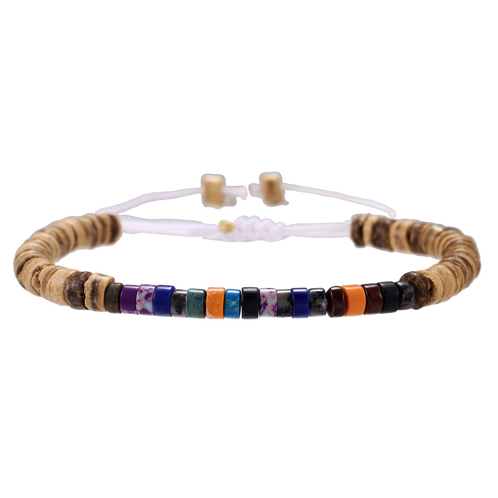 Fashion Round Wood and Natural Gemstone Beaded Bracelet for Unisex