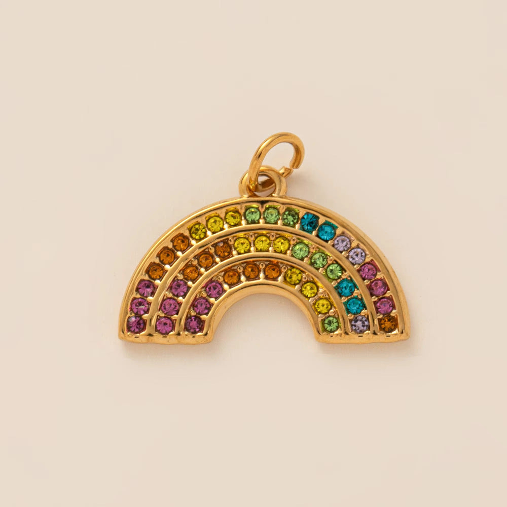 Vintage 18K Gold Plated Stainless Steel Sun Rainbow Charm Bar PVD