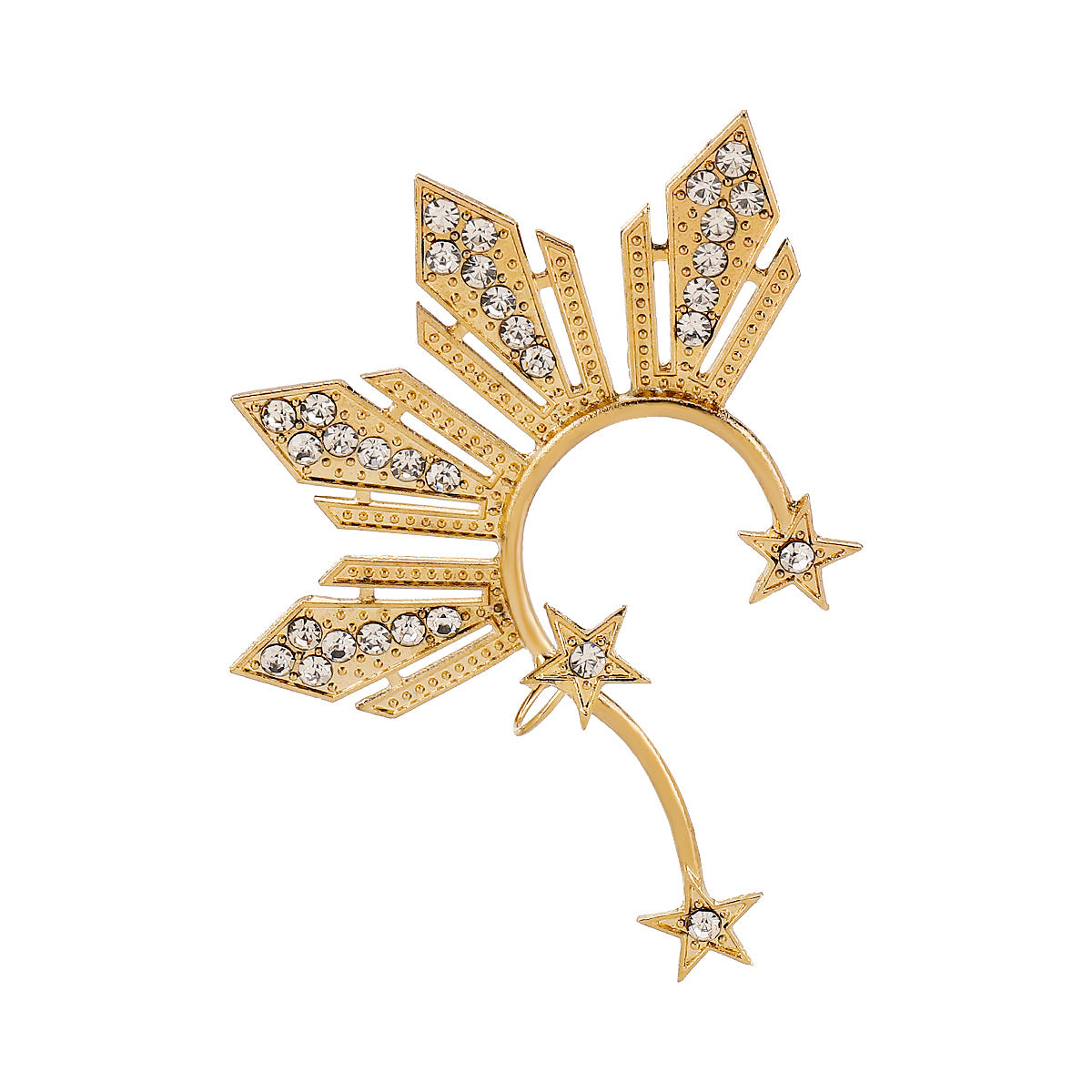 Bold Creative Gold-Plated Copper Leaf and Alloy Star Ear Cuff for Women with Rhinestone Inlay