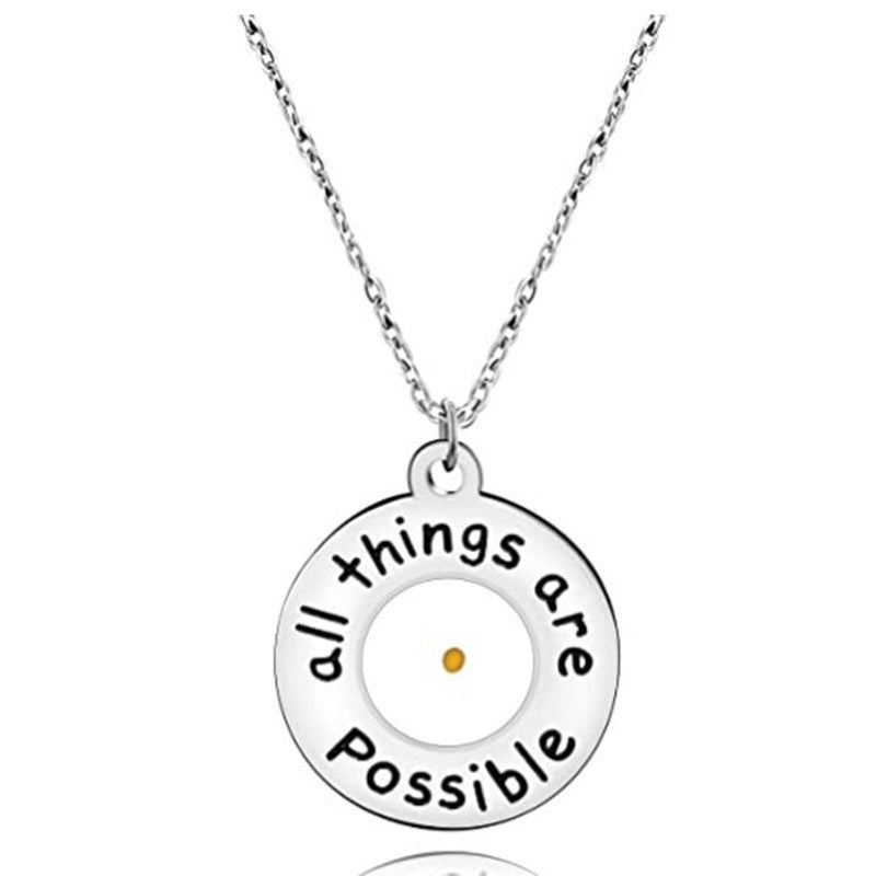 Natural Minimalist Round Engraved Mustard Seed Pendant Necklace in Stainless Steel with Titanium Steel Charm and Plated Finish