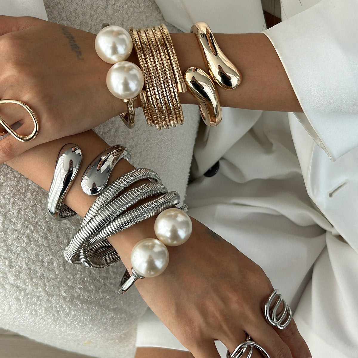 Stackable Teardrop Geometric Zinc Alloy Plated Bracelet Set