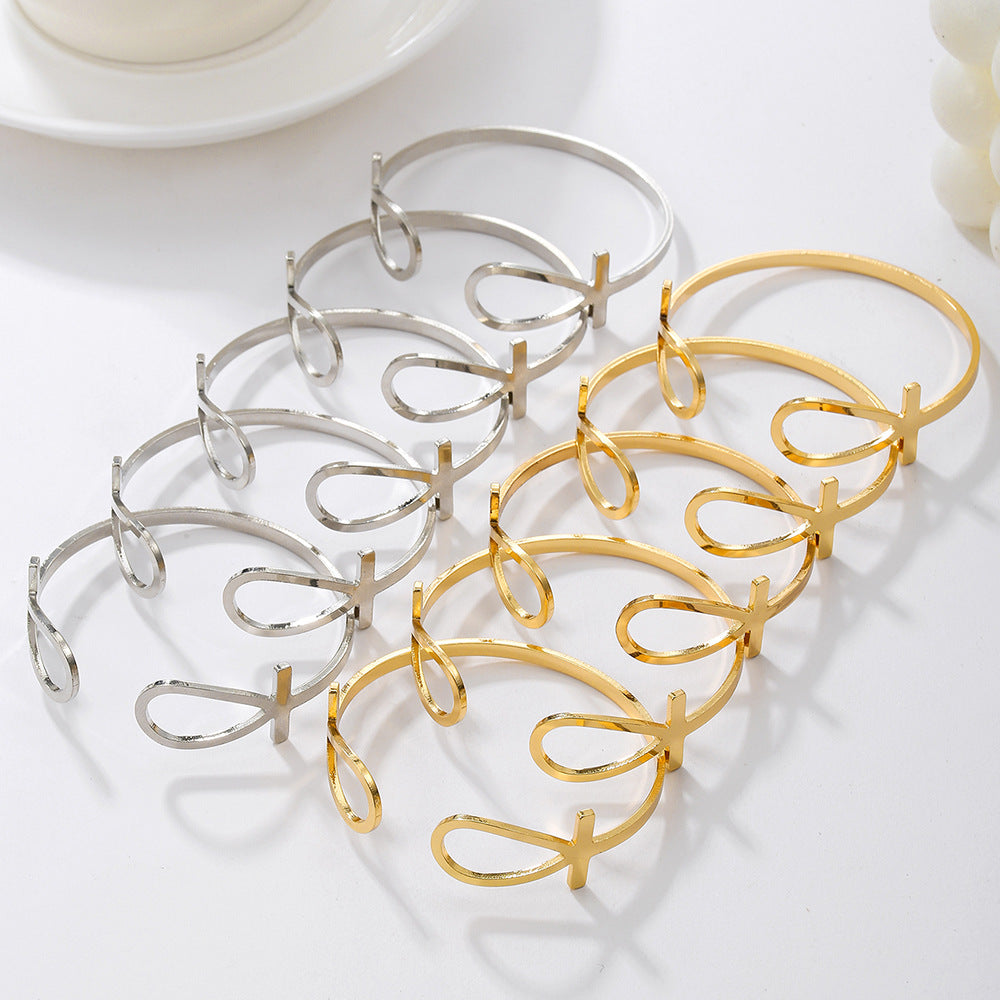 Geometric Ankh Bracelet Set for Women Iron Plated Hand Jewelry Ethnic Style Stackable Bangle
