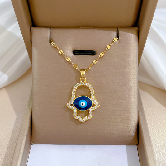 Geometric Luxury Titanium Steel Clavicle Chain for Women with Plated Copper Pendant