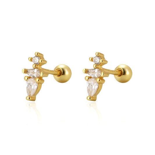 Pendientes de cartílago roscados de plata de ley S925 con forma de gota de agua, dulces y atrevidos, con incrustaciones de diamantes de imitación para mujer