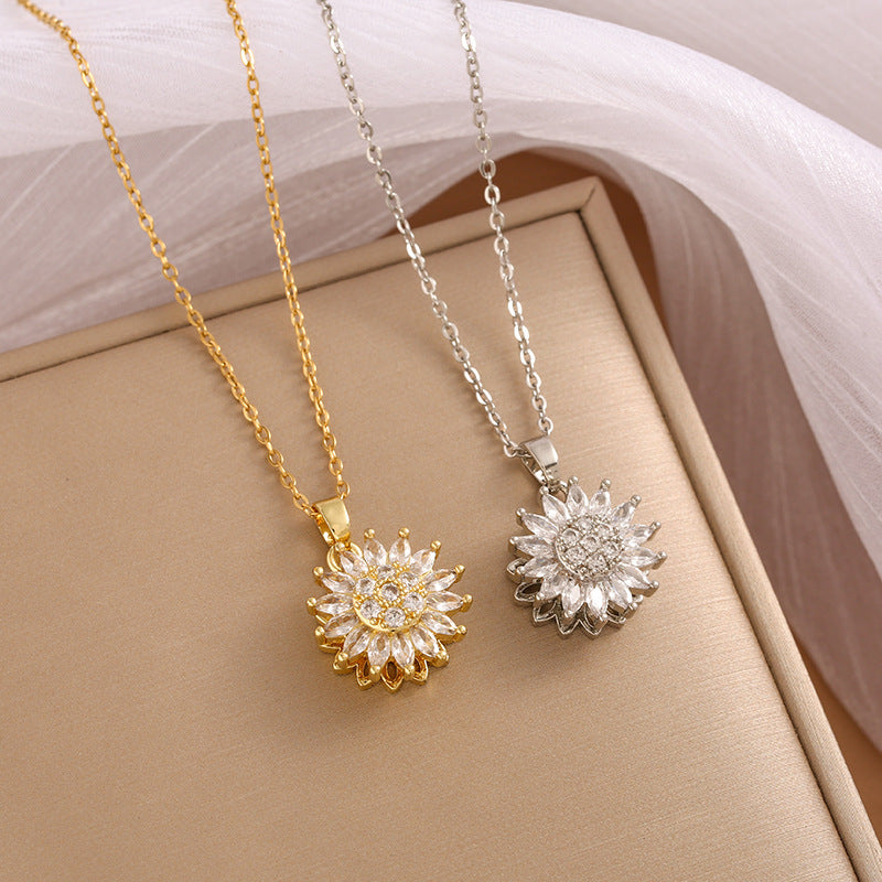 Minimalist Sunflower Pendant Necklace in Titanium Steel with Plated Finish for Unisex Wear