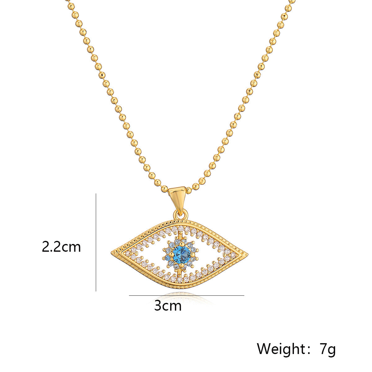 Minimalist Geometric Evil Eye Pendant Necklace for Women with Copper Base and 18K Gold Plating, Zircon Inlay, Irregular Design