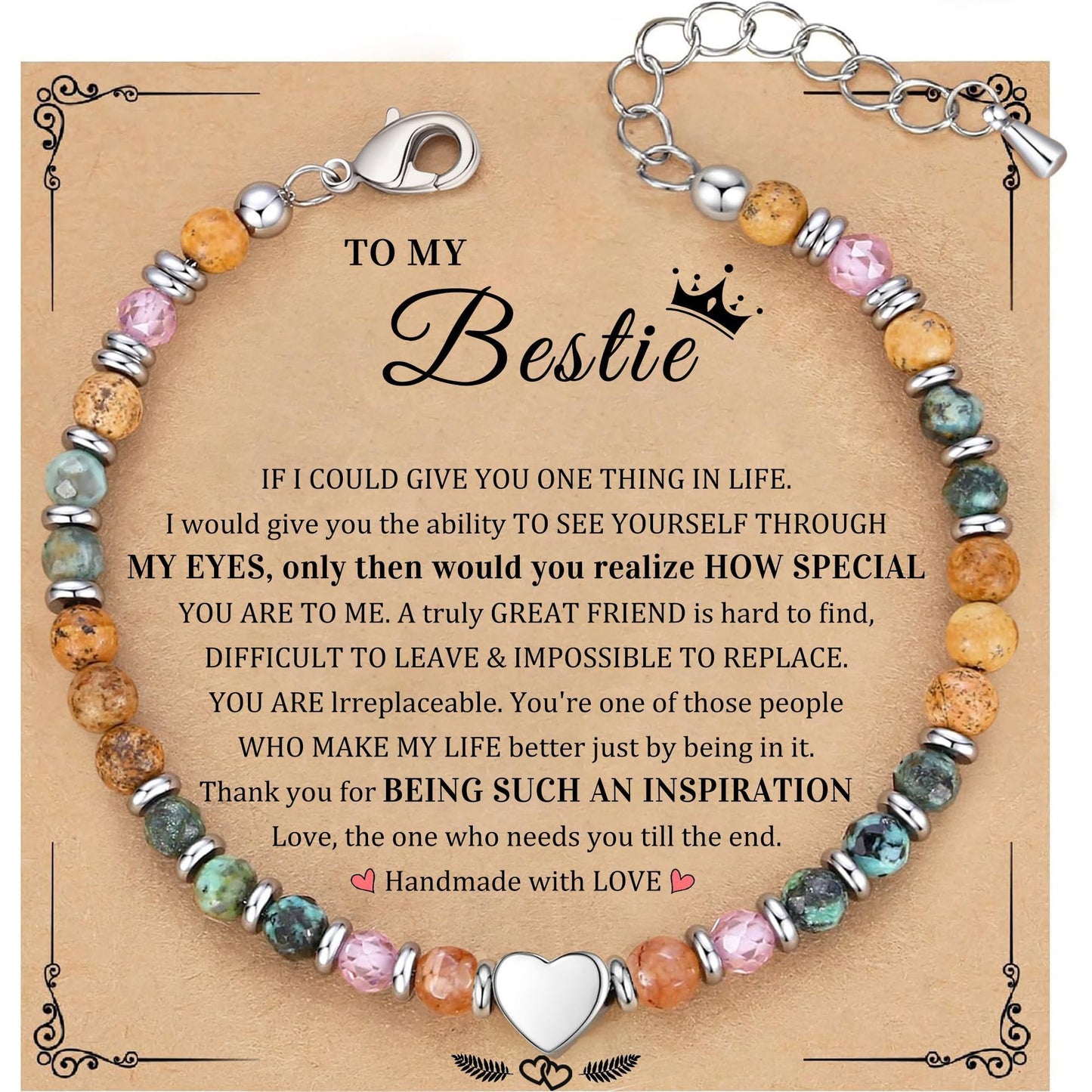 Minimalist Natural Picture Stone African Turquoise Faceted Geometric Heart Stainless Steel Adjustable Bracelet for Women