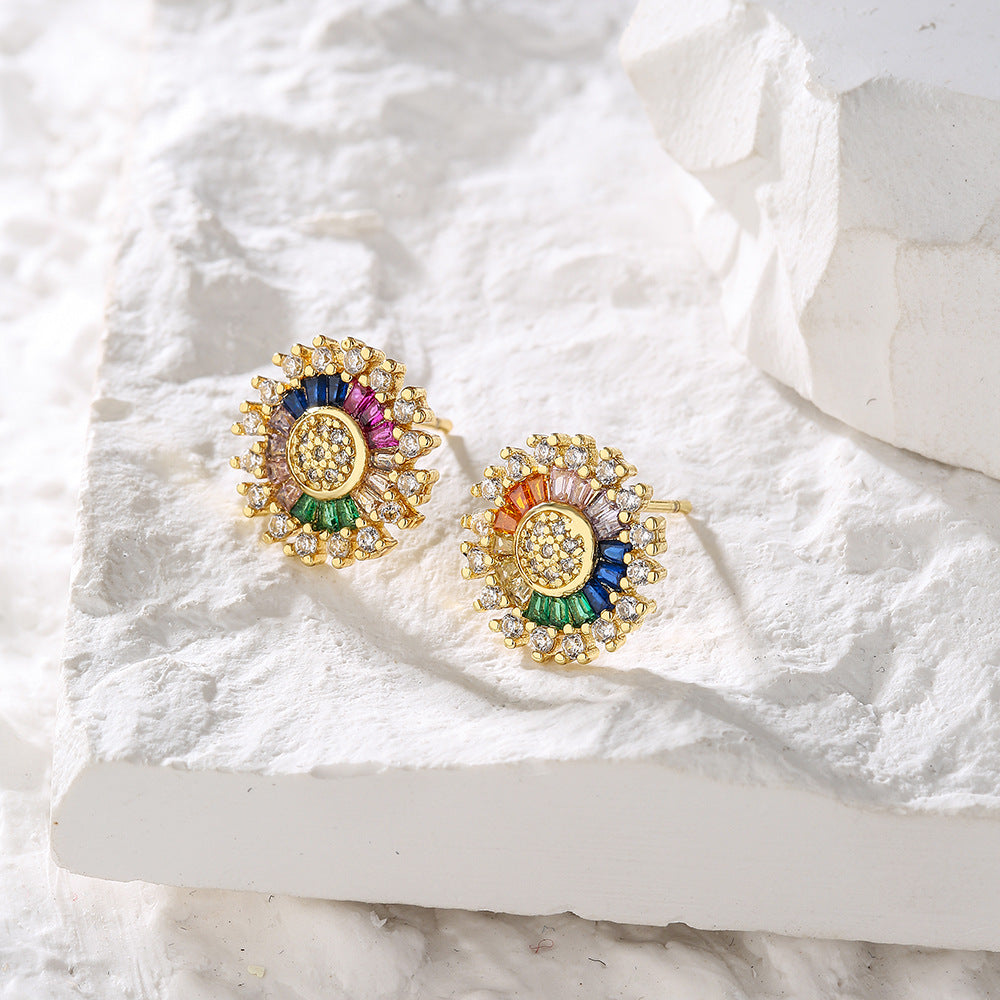 Minimalist Geometric Stud Earrings for Women Copper Base with 18K Gold Plating and Micro-Pave Zirconia