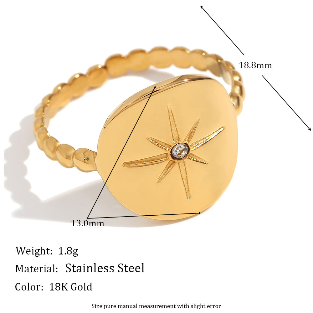 Anillo de estrella de ocho puntas ajustable de acero inoxidable chapado en oro de 18 quilates, geométrico y minimalista para mujer