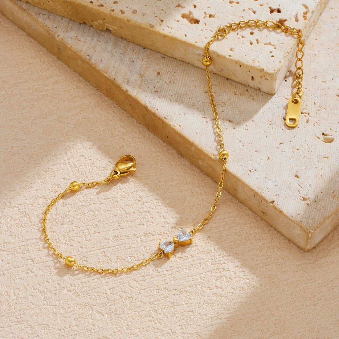 Minimalist Elegant Gold Plated Rhinestone Bow Knot Stainless Steel Bracelet for Women