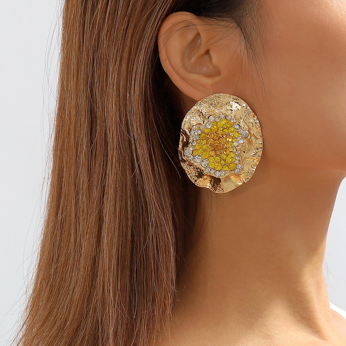 Vintage-Inspired Oversized Geometric Stud Earrings for Women with Alloy Base Rhinestone Inlay and Electroplated Finish