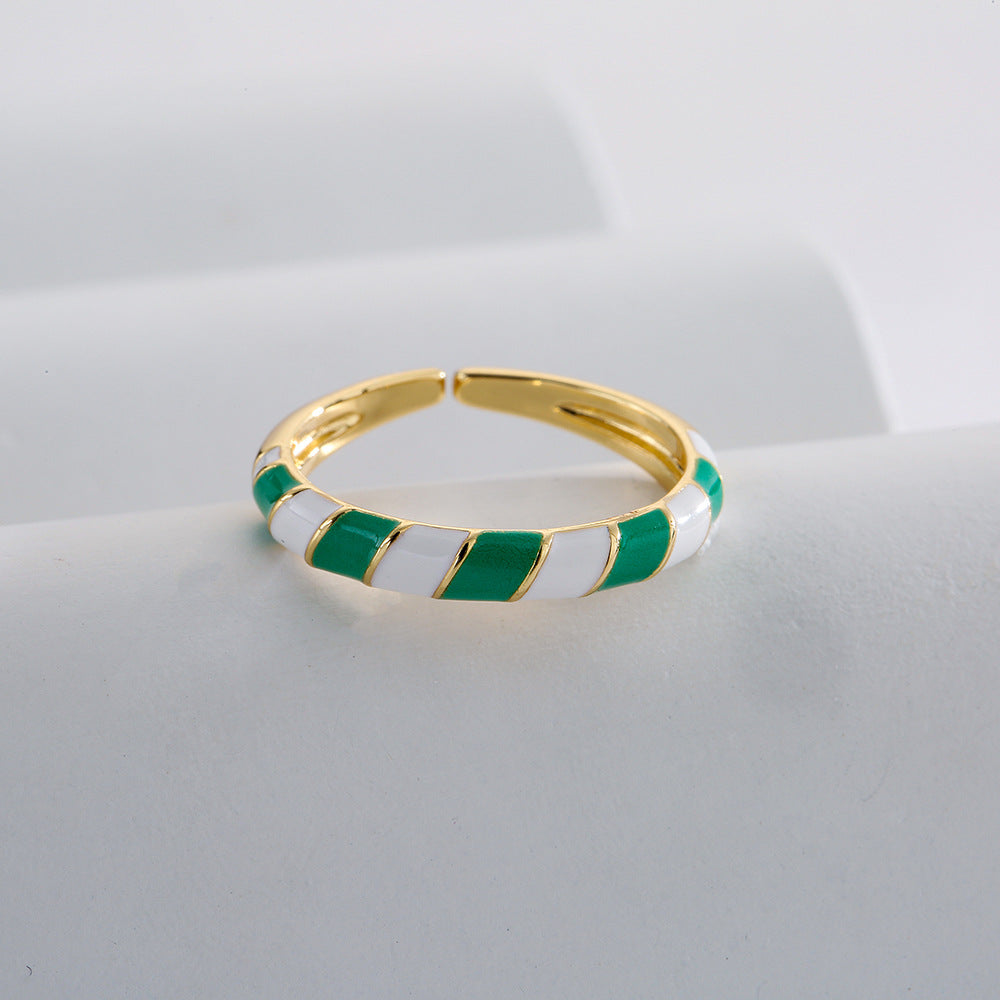 Anello Aperto Geometrico da Donna Stile Bohémien Realizzato in Rame con Placcatura in Oro e Finitura Smaltata