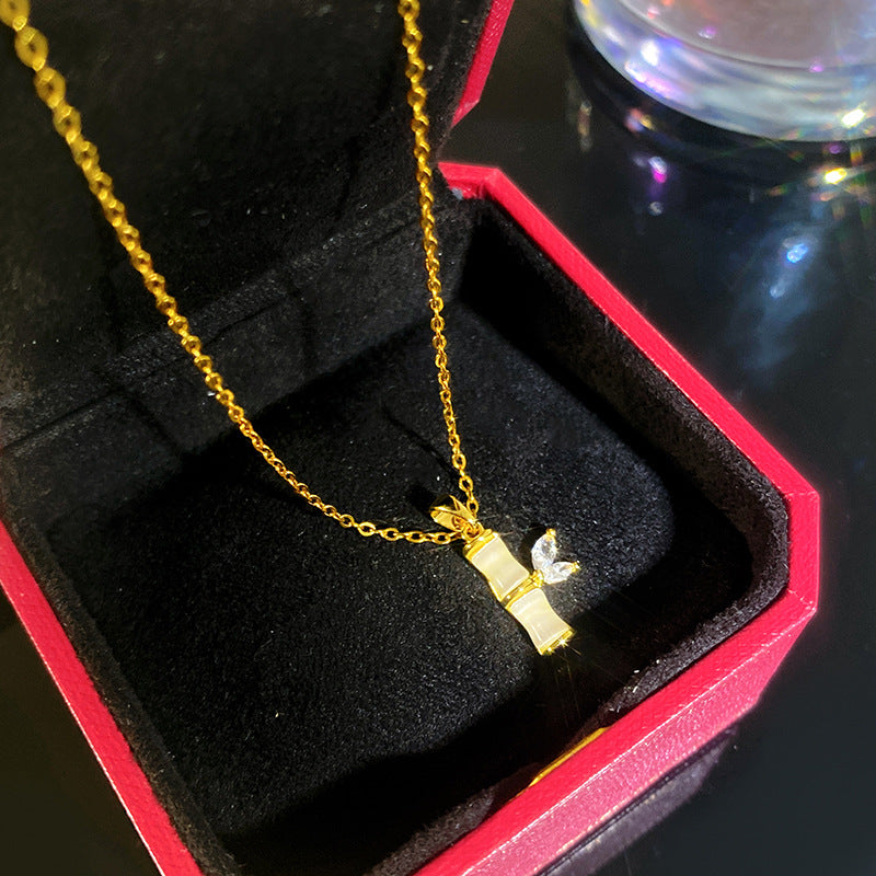 Sporty Sweet Micro-Set Cubic Zirconia Fruit Square Pendant Titanium Steel Cable Chain Necklace