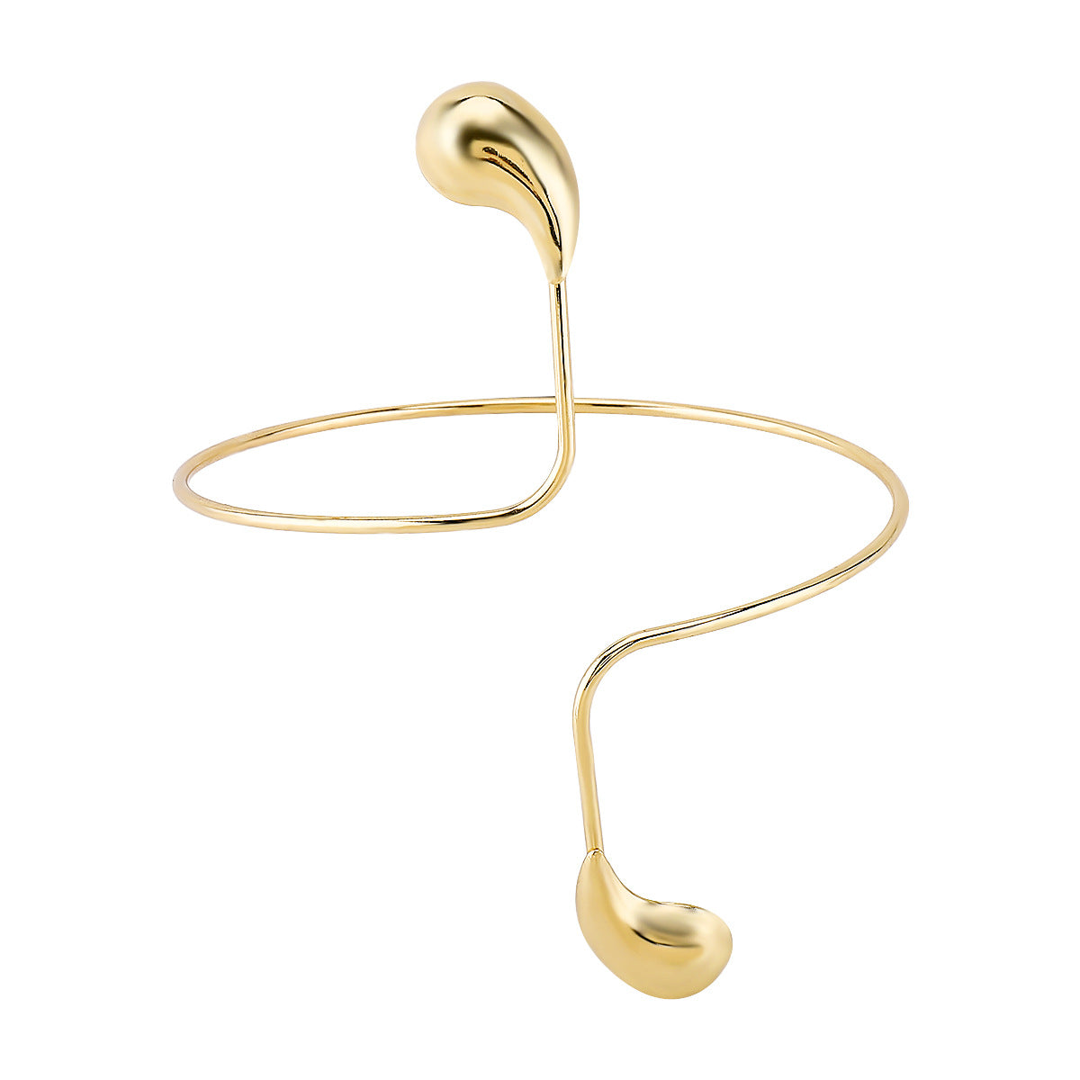 Bracciale da donna vintage con forme geometriche irregolari aperte in ferro color oro, con goccia e forma rotonda