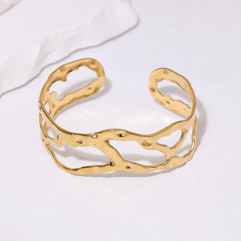 Minimalist Geometric 18K Gold Plated Stainless Steel Titanium Steel Open Cuff Bracelet