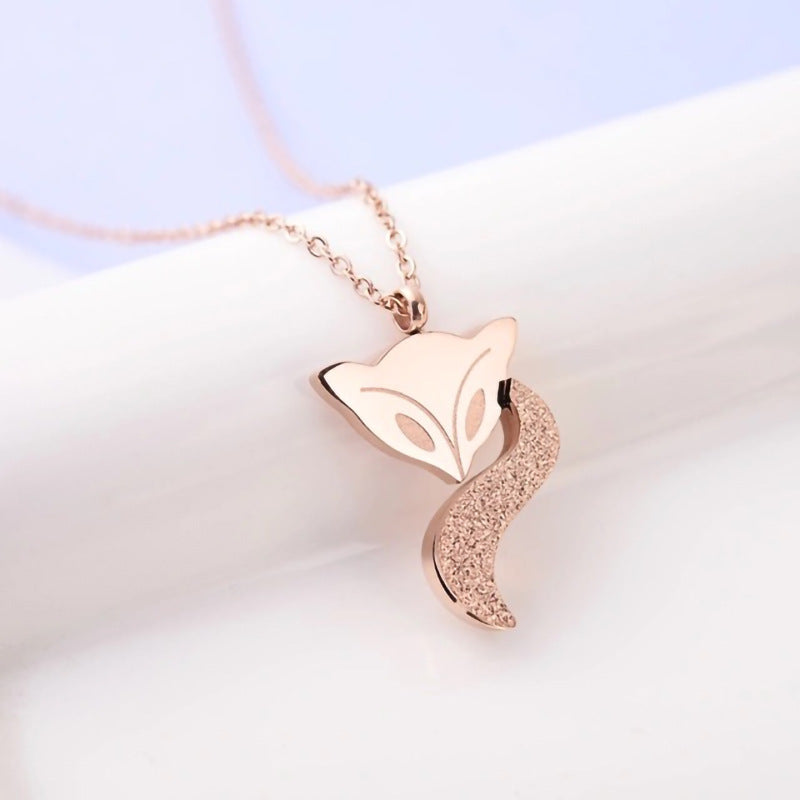 Minimalist Fox-Shaped Titanium Steel Necklace with Rose Gold Plating for Women Snake Chain Locket Pendant