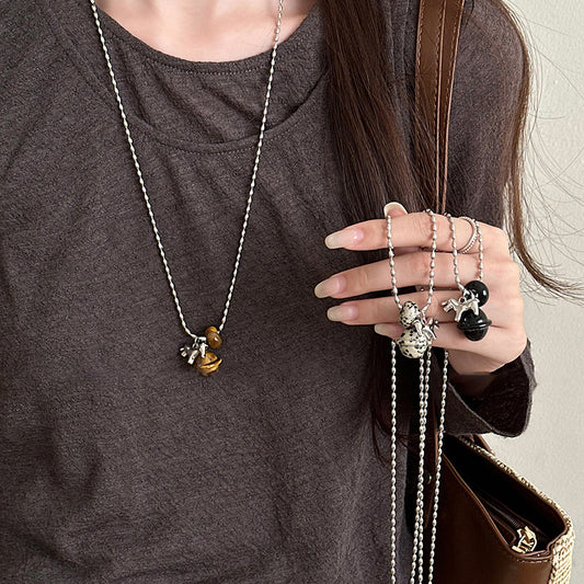 Collana con ciondolo a campana con Occhio di Tigre geometrico stile Old Money da donna, catena minimalista per maglione