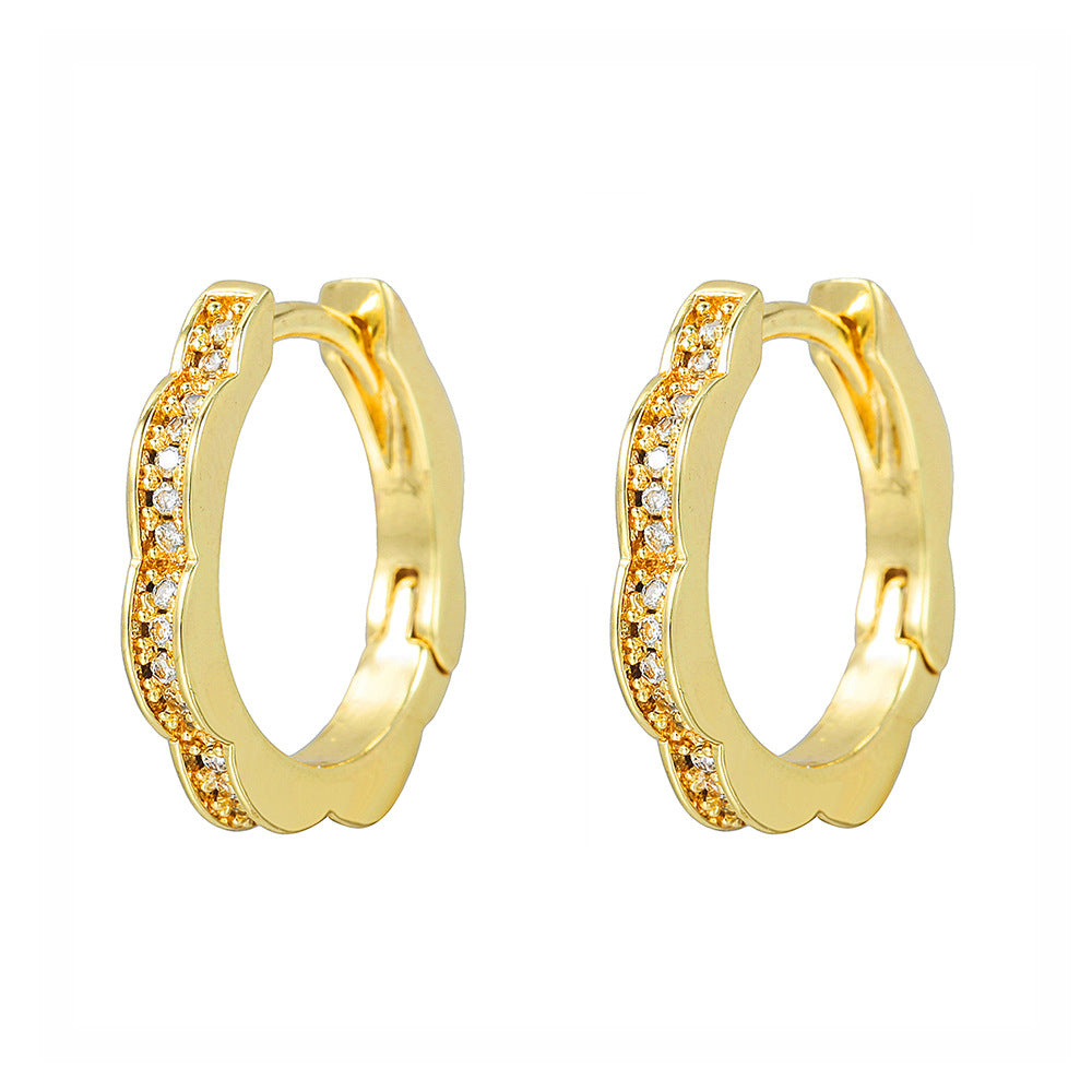 Gold Plated Brass Micro-Set Cubic Zirconia Geometric Leaf Cross Heart Round Hoop Earrings for Women
