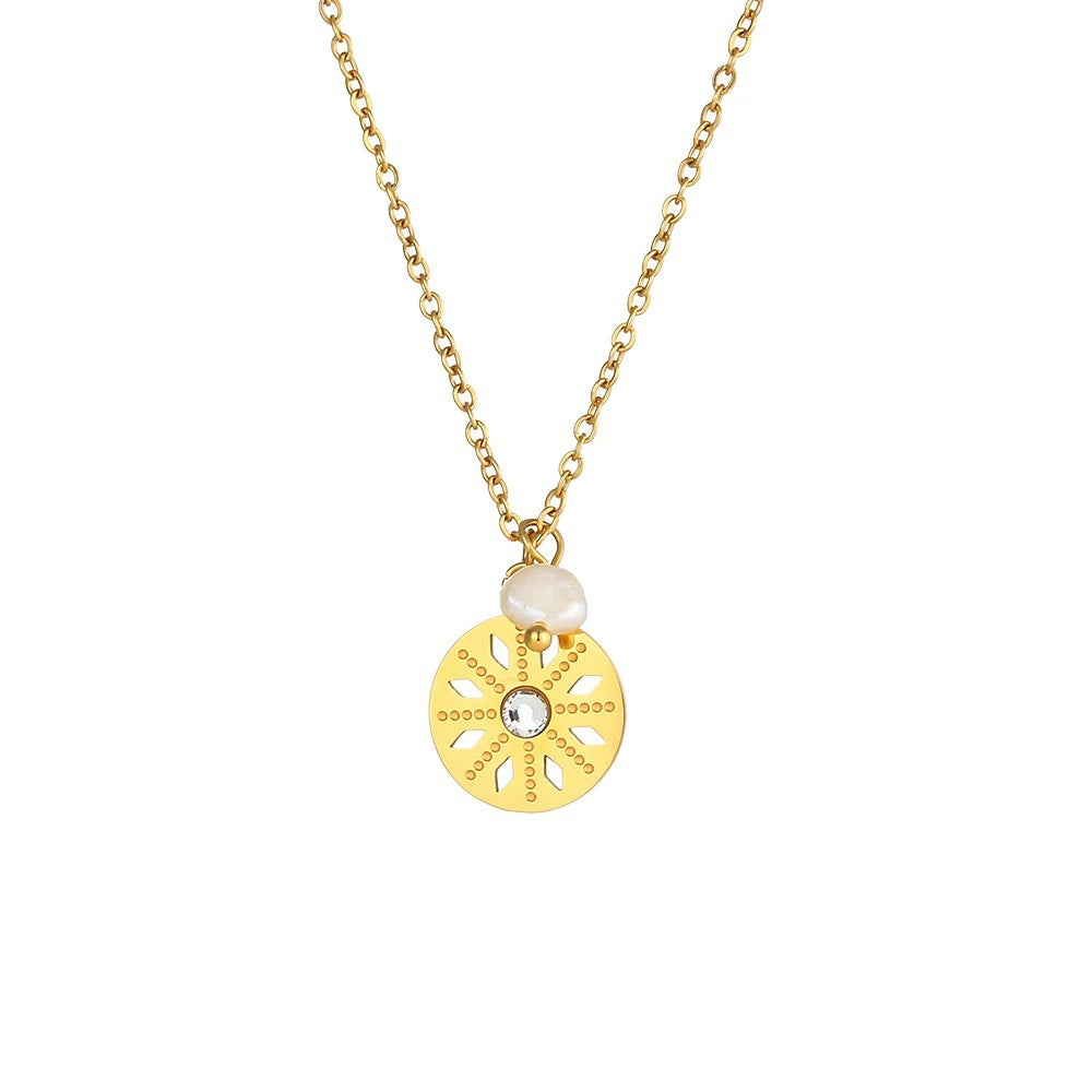 Minimalist Geometric Pendant Necklace for Women Stainless Steel with 18K Gold Plating Double-Layer Snake Chain