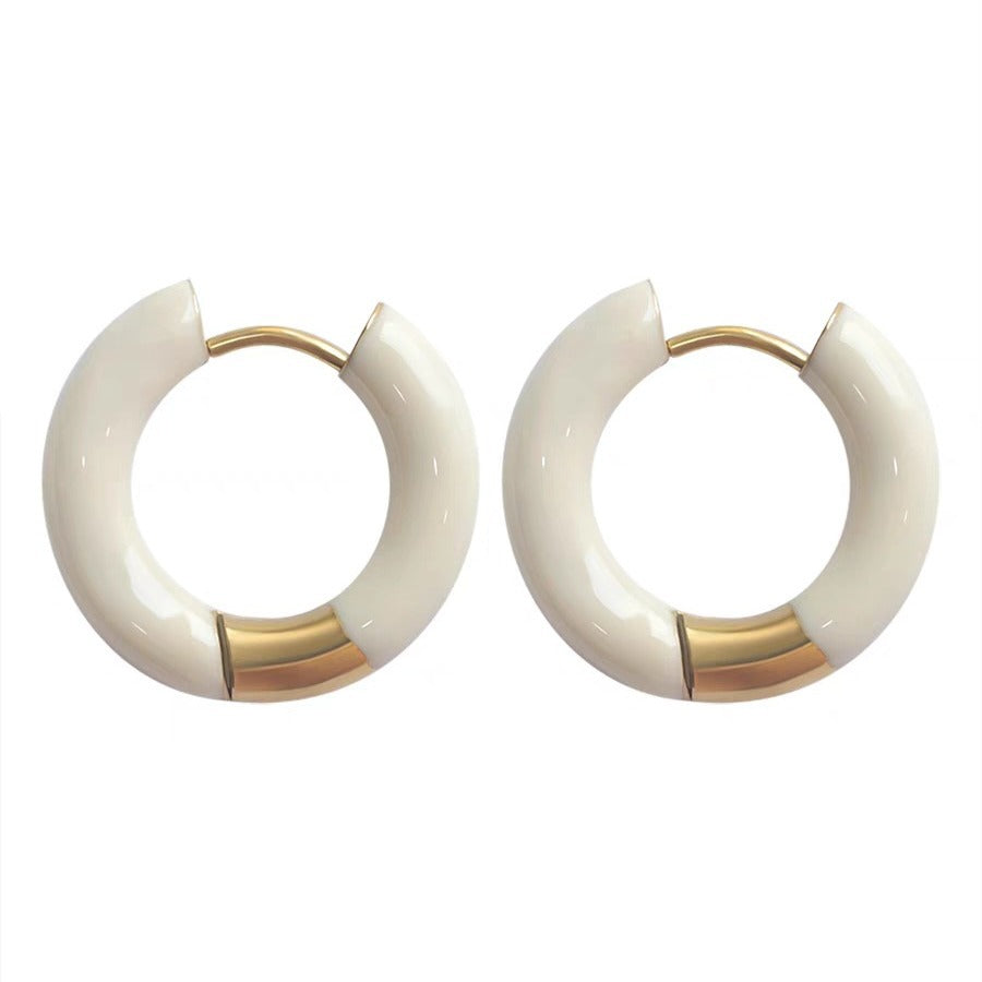 Pendientes de aro en forma de U de acero titanio esmaltado retro francés elegante para mujer en azul esmeralda y burdeos