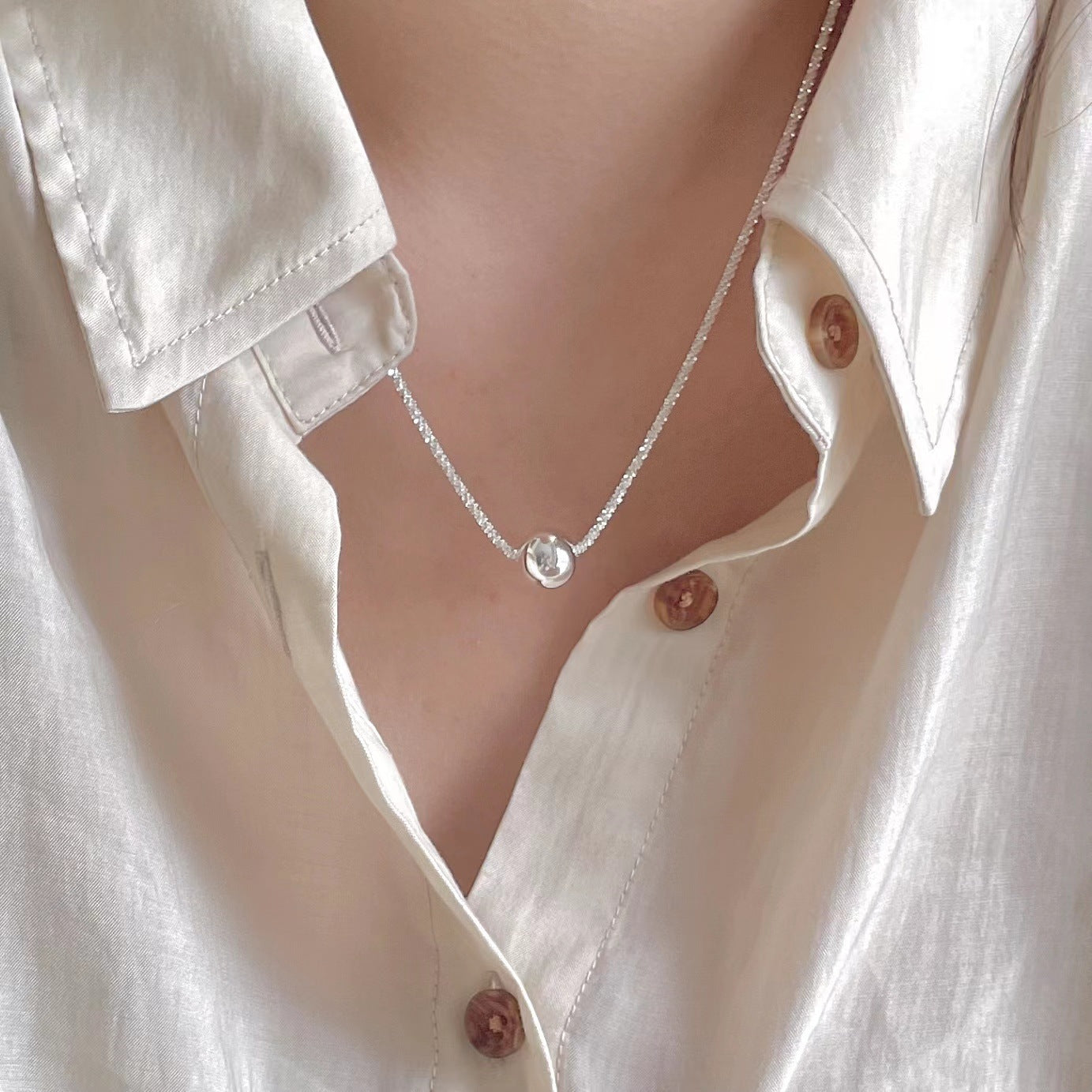 Collana minimalist in argento sterling 925 con pallina geometrica rotonda