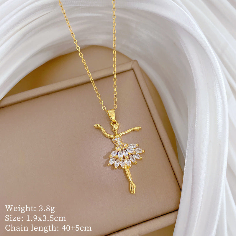 Elegante collana da ballo di danza classica per donna con strass completi su catena in acciaio al titanio, design geometrico, stile medaglione minimalista