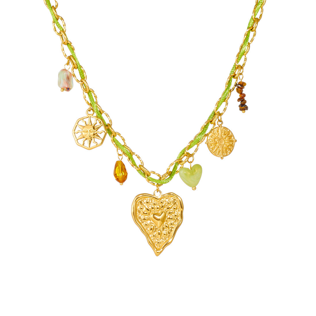 Sweet Gold Plated Heart Stainless Steel Necklace with Cable Chain for Women