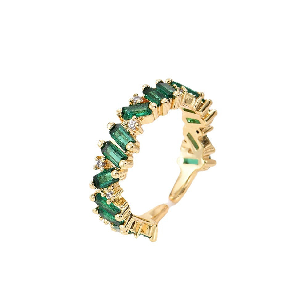 Anello regolabile da donna, elegante, geometrico, con base in rame placcata in oro 18K e zirconia micropavé