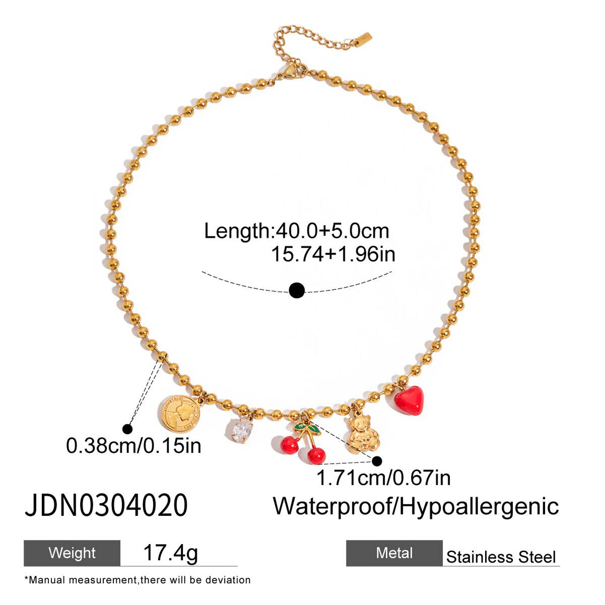 Collana minimalista in acciaio inossidabile a forma di ciliegia con intarsio di zirconi per donna, catena a clavicola multistrato in acciaio al titanio placcato