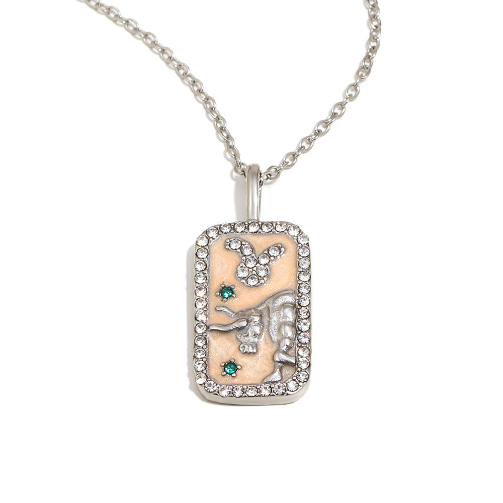 Collana con Pendente Minimalista Costellazione Zodiacale da Donna in Acciaio Inossidabile con Placcatura in Oro 18K e Intarsi in Smalto Dettagli in Strass Completi