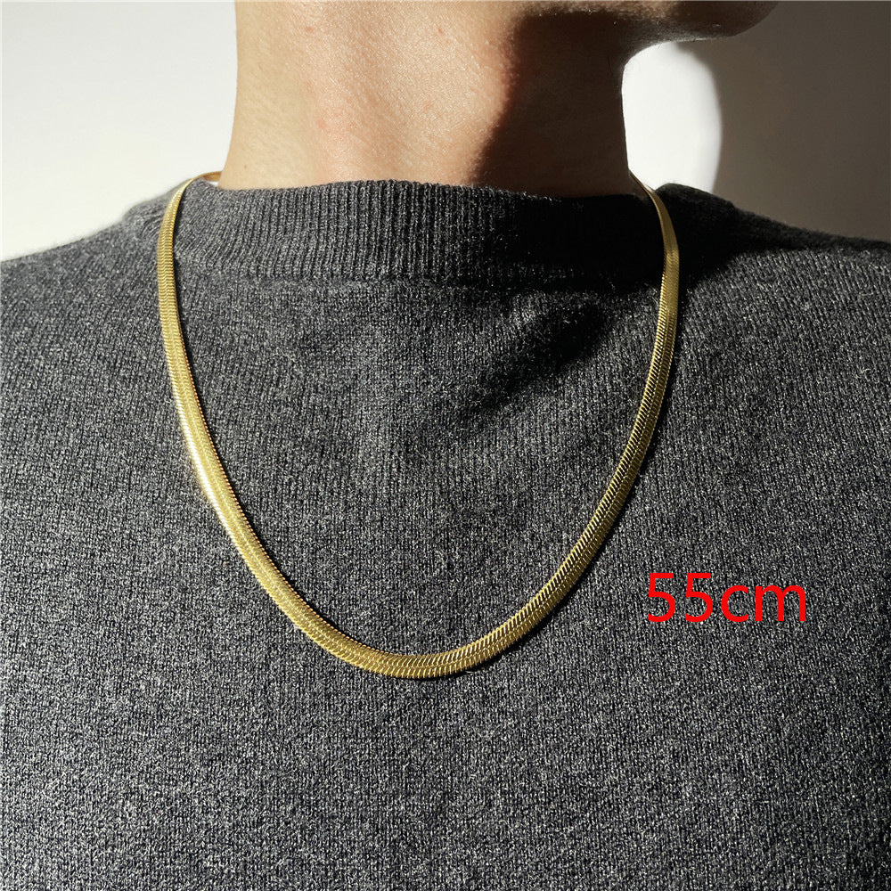 Hip-hop Minimalist Geometric Stainless Steel Plated Snake Chain Necklace with Titanium Steel Pendant for Women