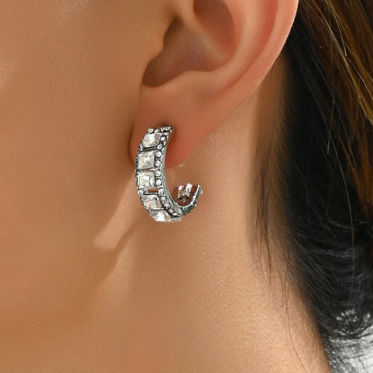 Sweet Fresh Geometric U-Shaped Copper Earrings with Zircon Inlay for Women