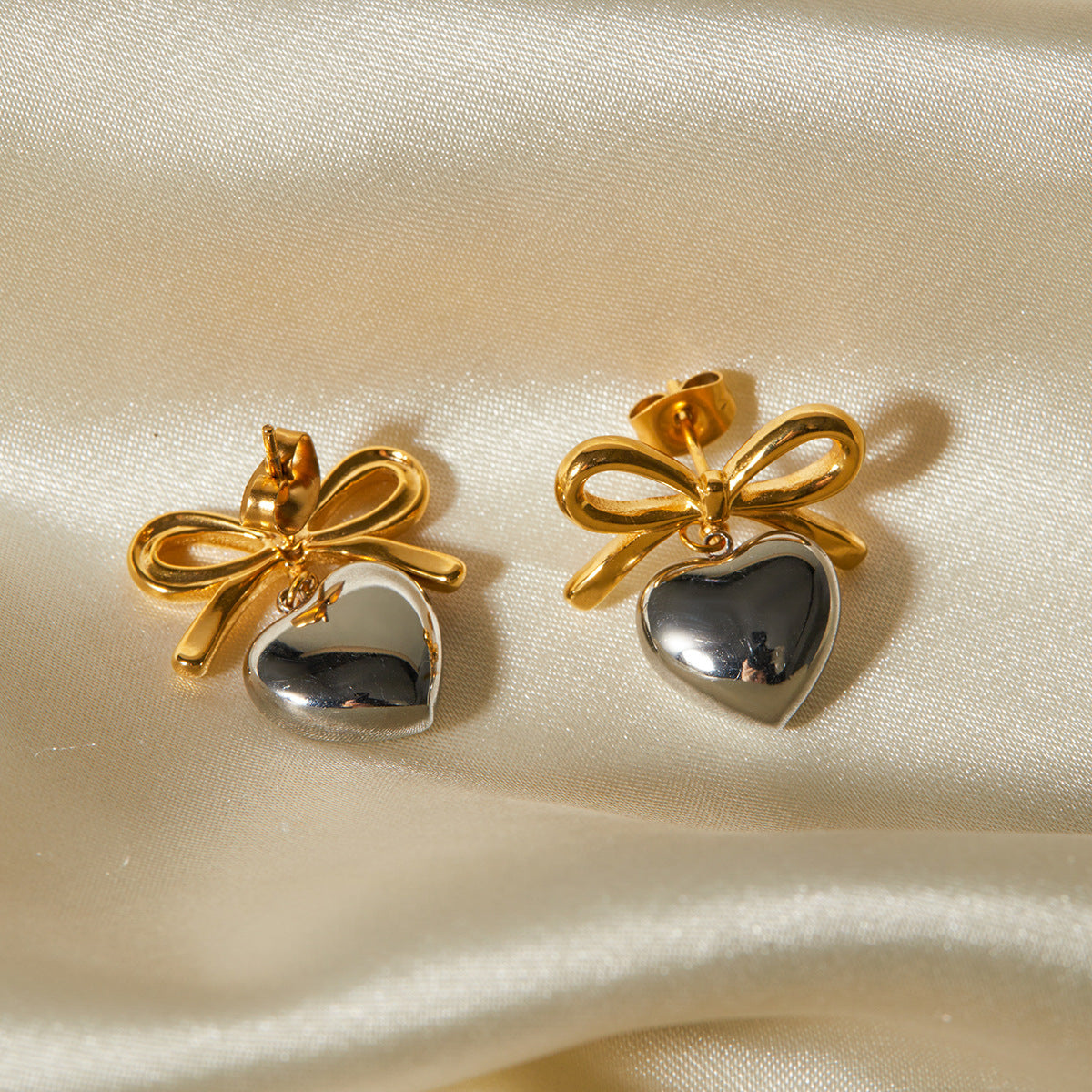 Elegant French Style Heart-Shaped 18K Gold-Plated Stainless Steel Earrings for Women