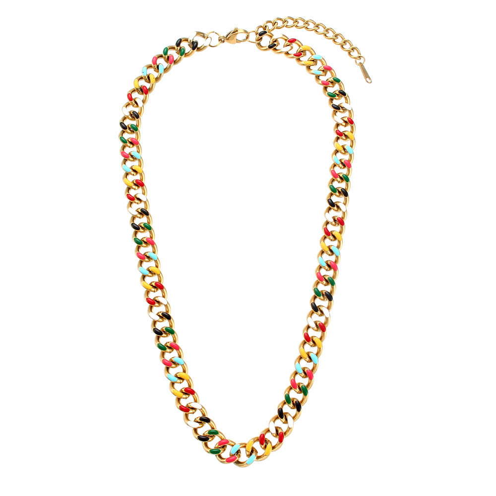Vintage-Inspired Geometric Stainless Steel Plated Cuban Link Necklace for Women