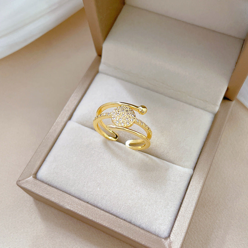 Cartoon Style Crown-Shaped Brass Ring with Gold Plating Adjustable Opening for Women