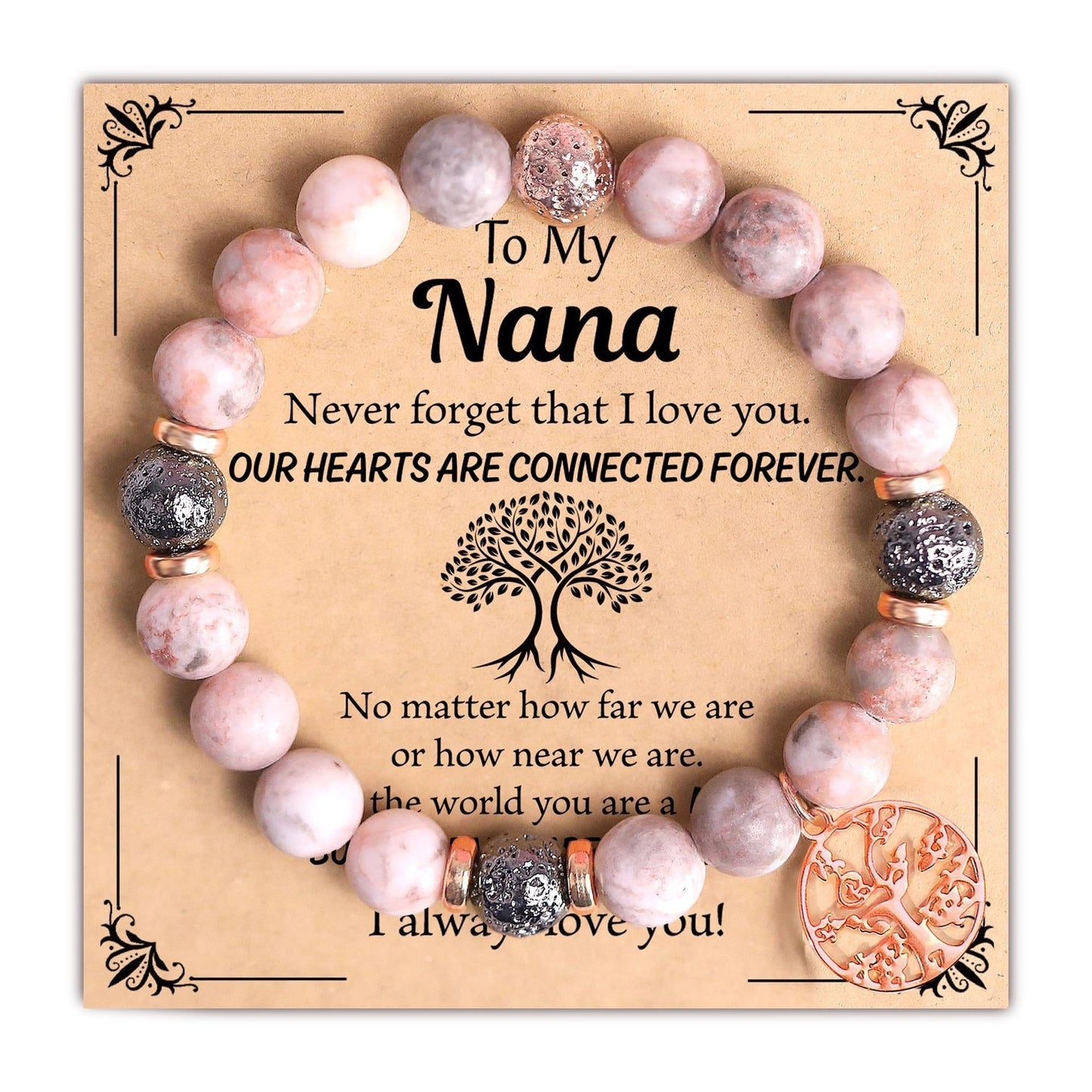 Fashion Casual Round Tree of Life Moonstone Beaded Bracelet Rose Gold Plated Unisex Jewelry