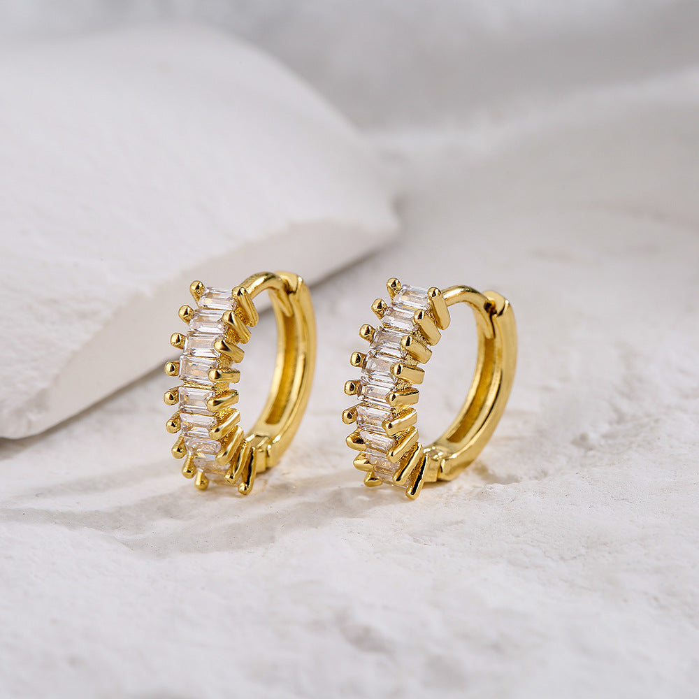 Minimalist Geometric Copper Earrings with Gold Plating and Micro-Paved Zirconia for Women