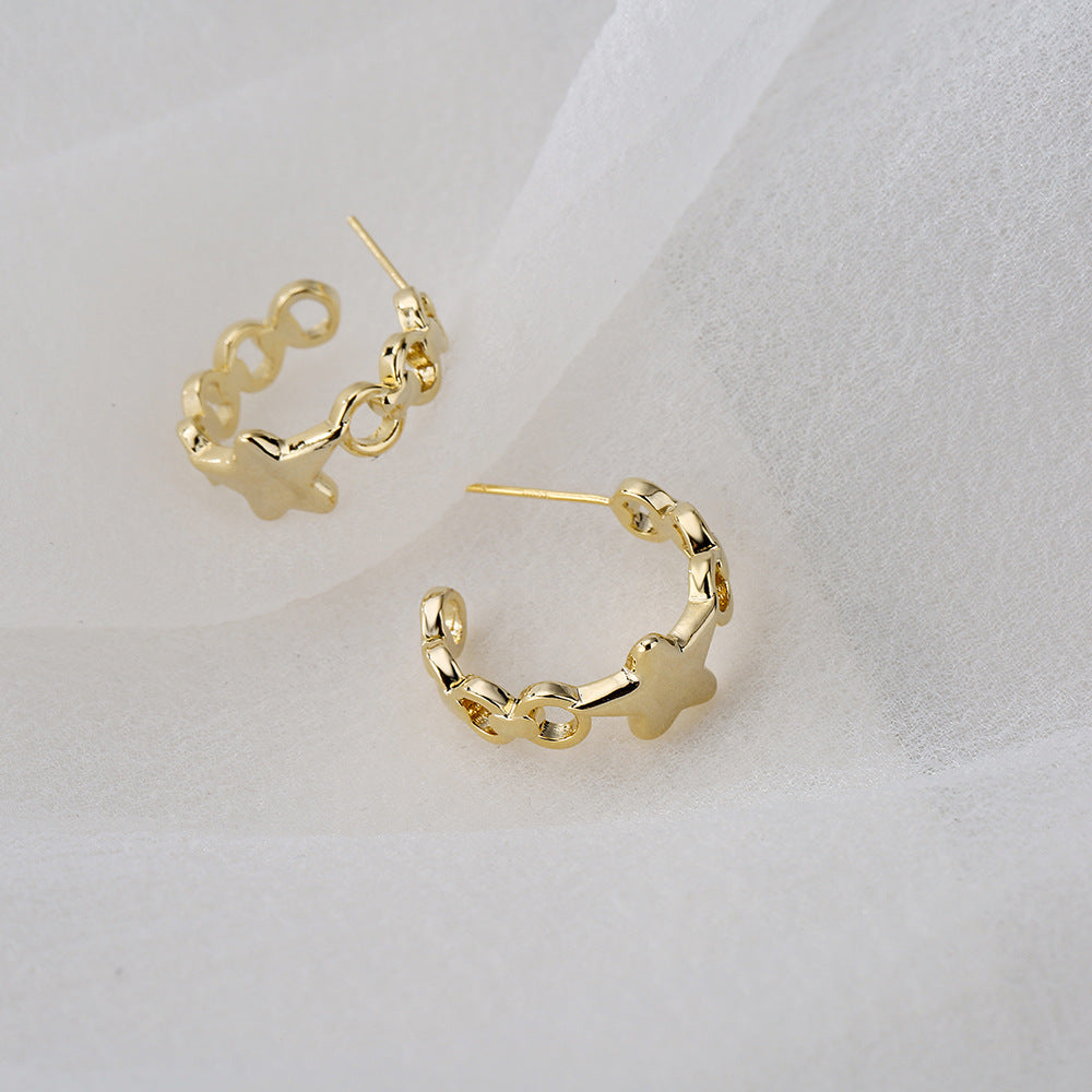 Orecchini a Stella Geometrici in Rame con Placcatura in Oro 18K da Donna, Design Minimalista e Moderno