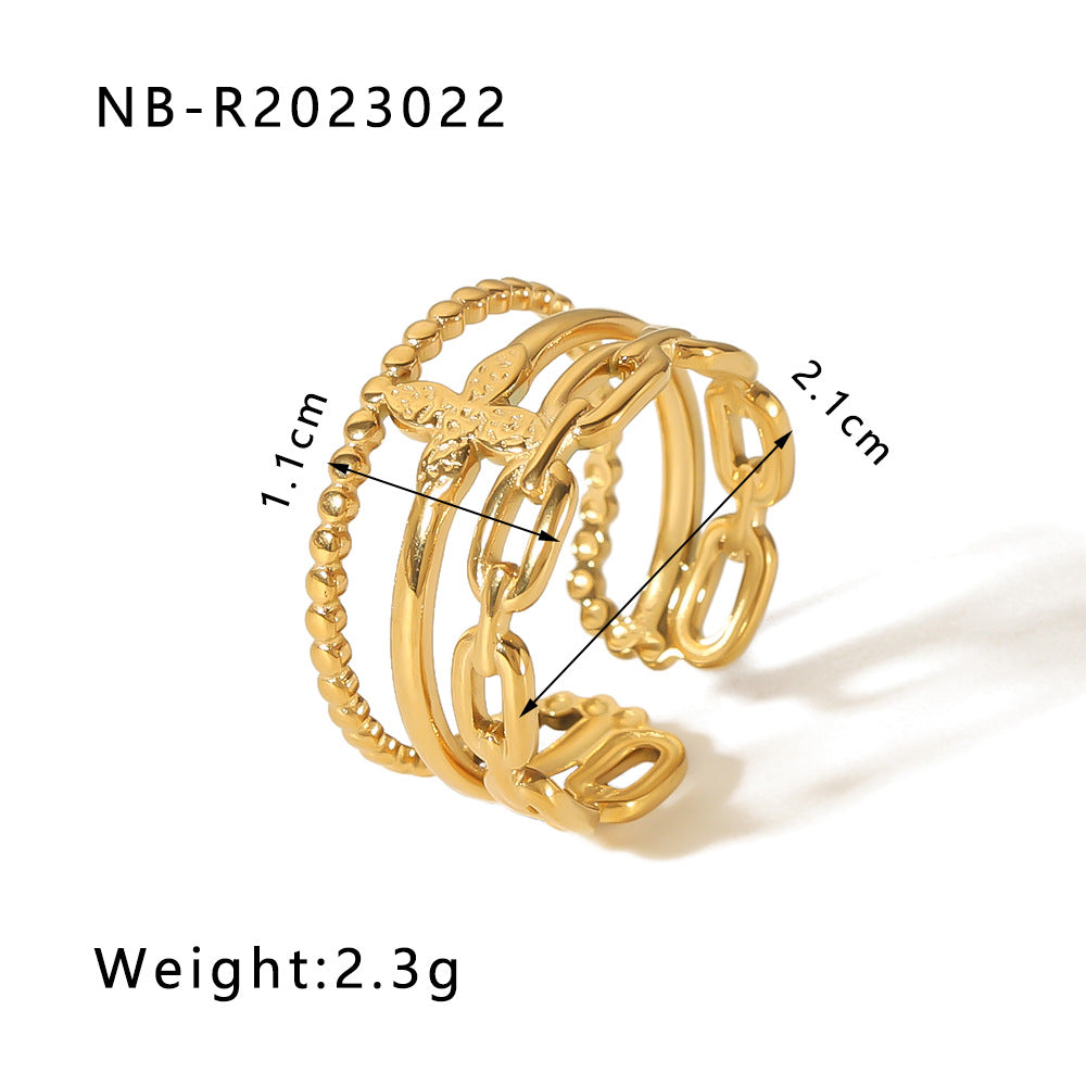 Minimalist Heart-Shaped Geometric Stainless Steel Open Ring for Women with 18K Vacuum Plating Finish