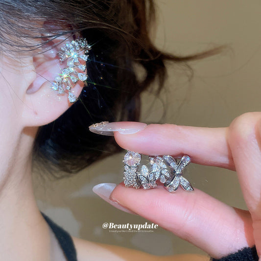 Pendientes de zirconia con forma de lazo estilo lujo para mujer, sin perforación, joyería delicada de moda para orejas