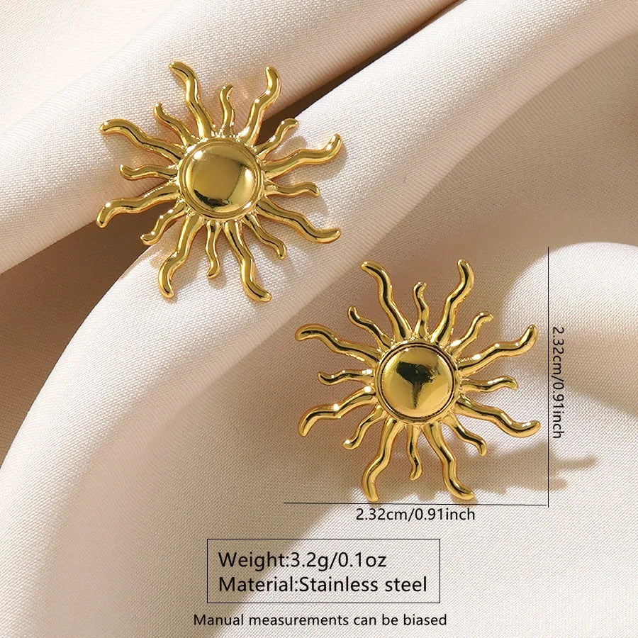 Fashion Vintage Sun Stainless Steel Polished Stud Earrings for Women